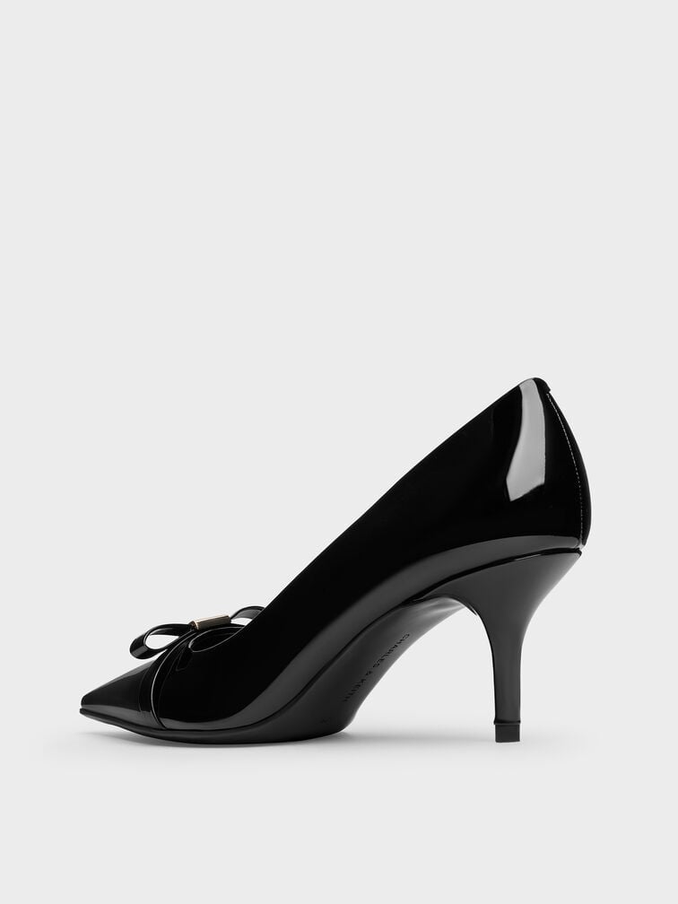 Dorian Patent Bow Pointed-Toe Stiletto-Heel Pumps, Black Patent, hi-res