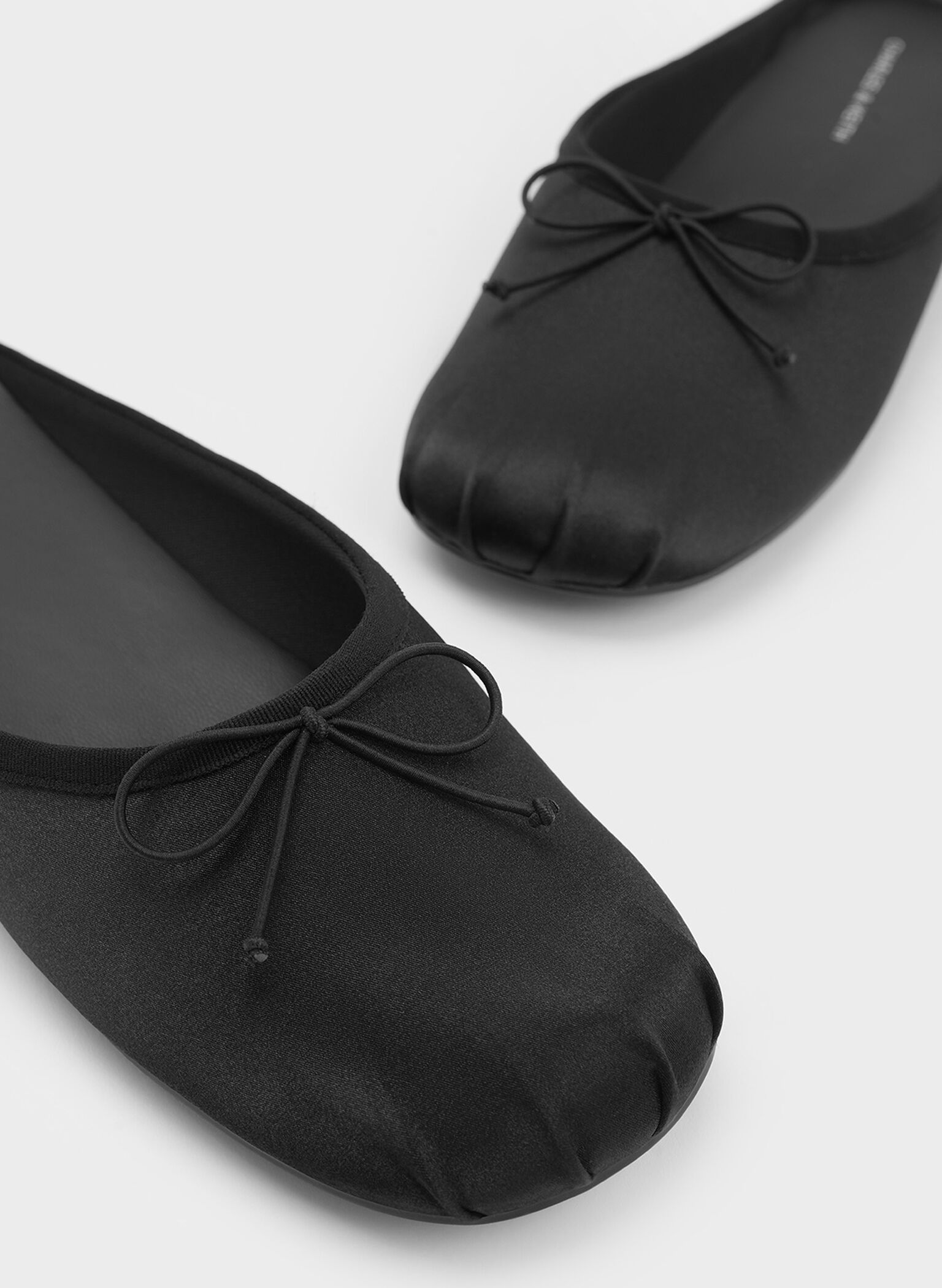 Satin Bow Flat Mules, Black Textured, hi-res