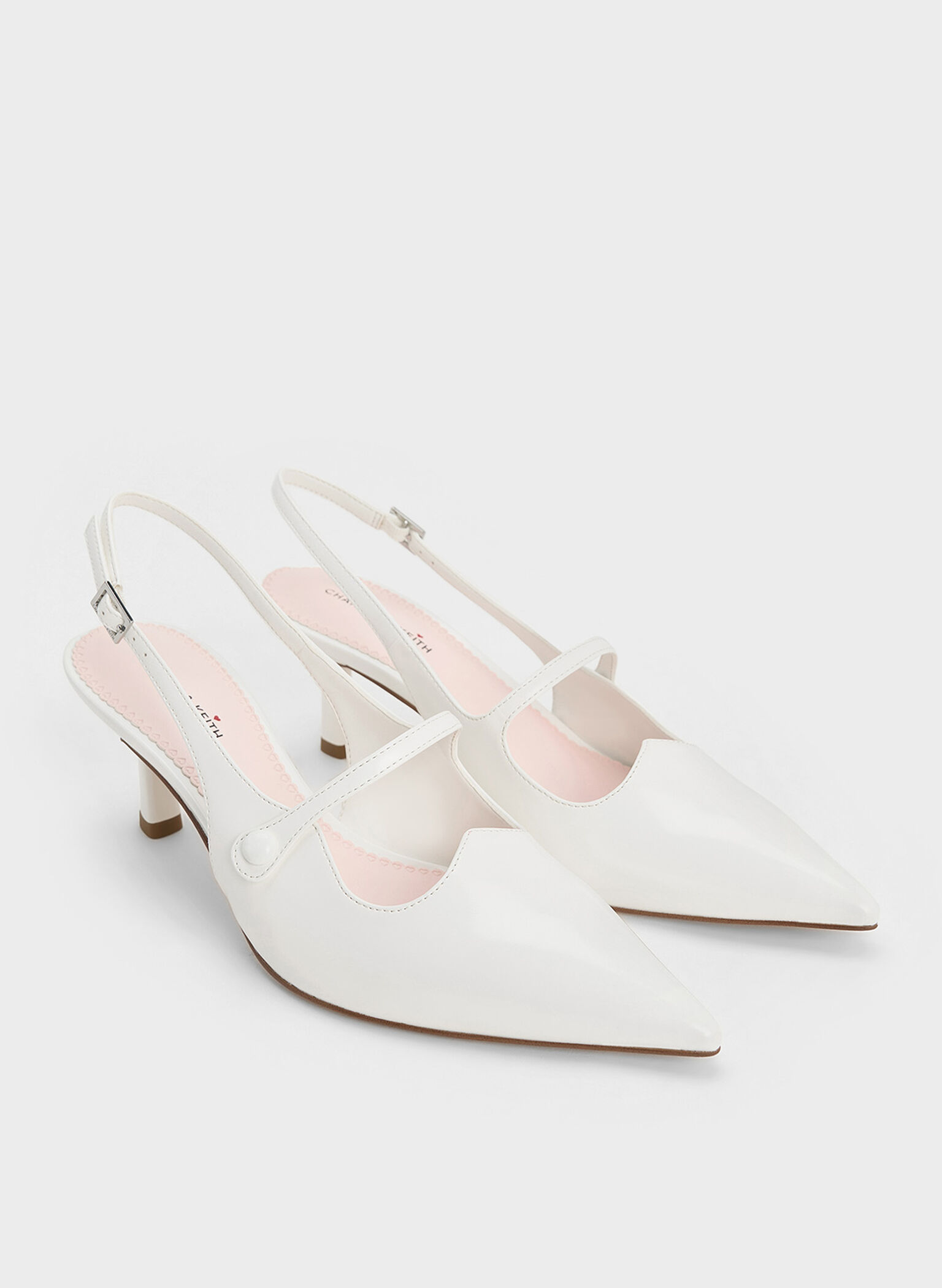 Pointed-Toe Mary Jane Slingback Pumps, White, hi-res