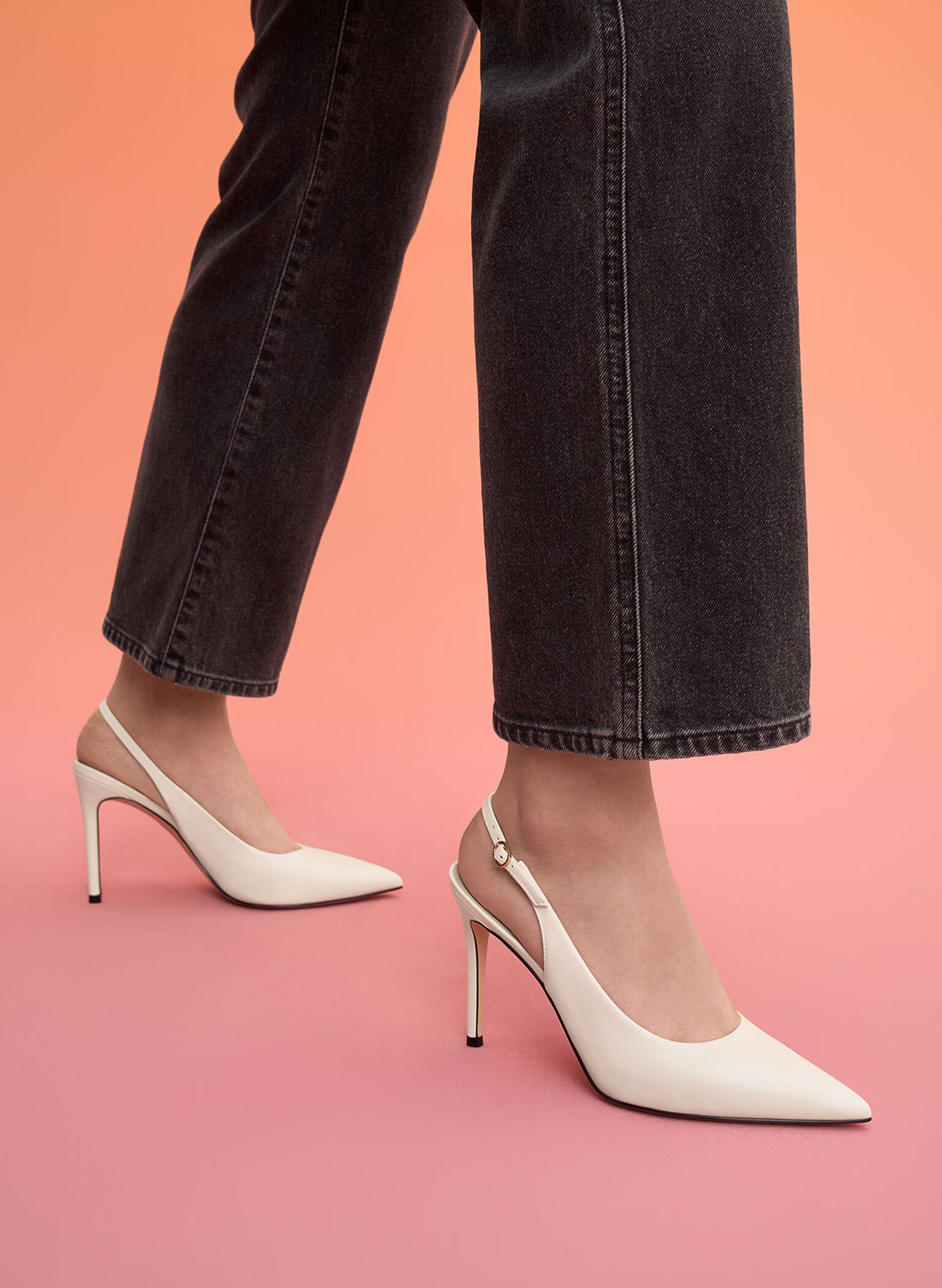 Stiletto Heel Slingback Pumps, Chalk, hi-res