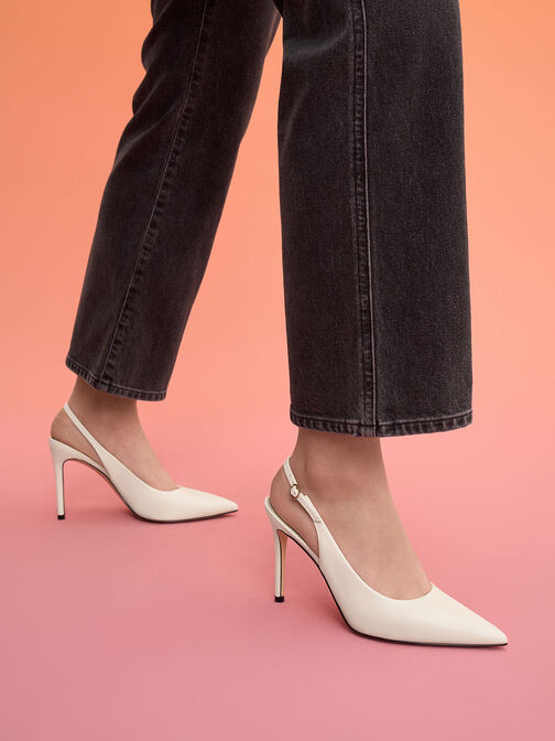 Stiletto Heel Slingback Pumps, Chalk, hi-res