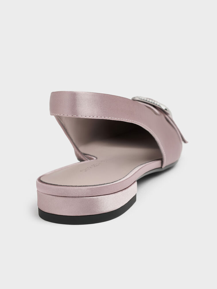 Satin Crystal-Buckle Pointed-Toe Slingback Flats, Mauve, hi-res