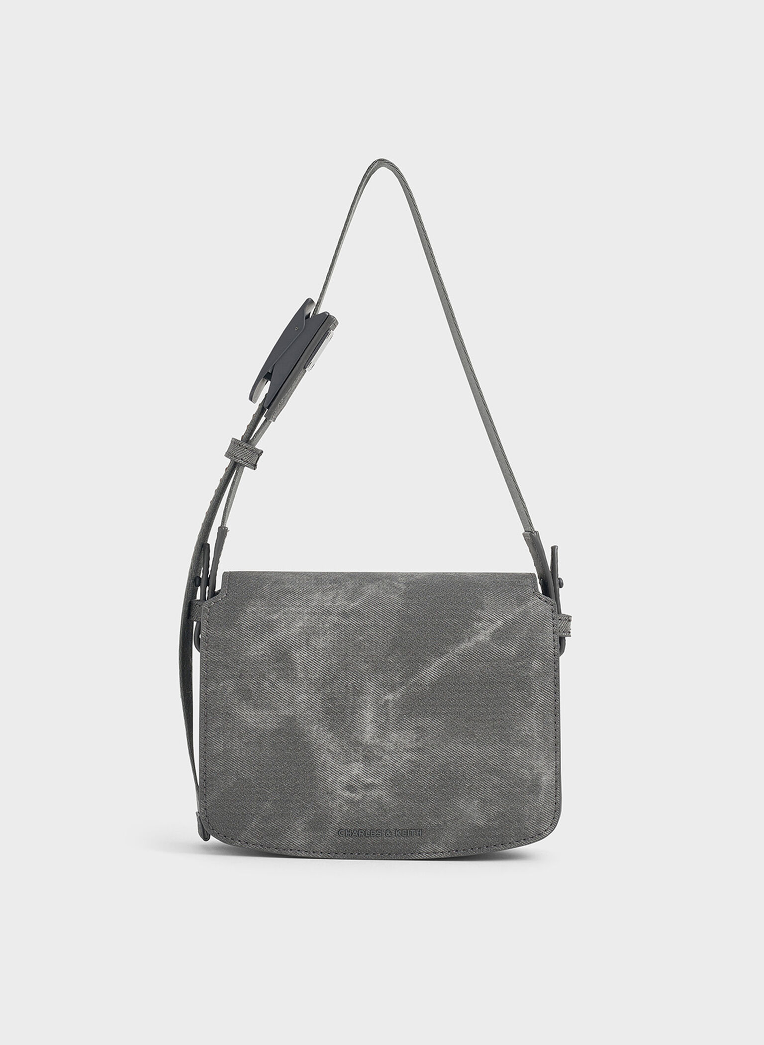 Denim Boxy Front Flap Shoulder Bag, Dark Grey, hi-res