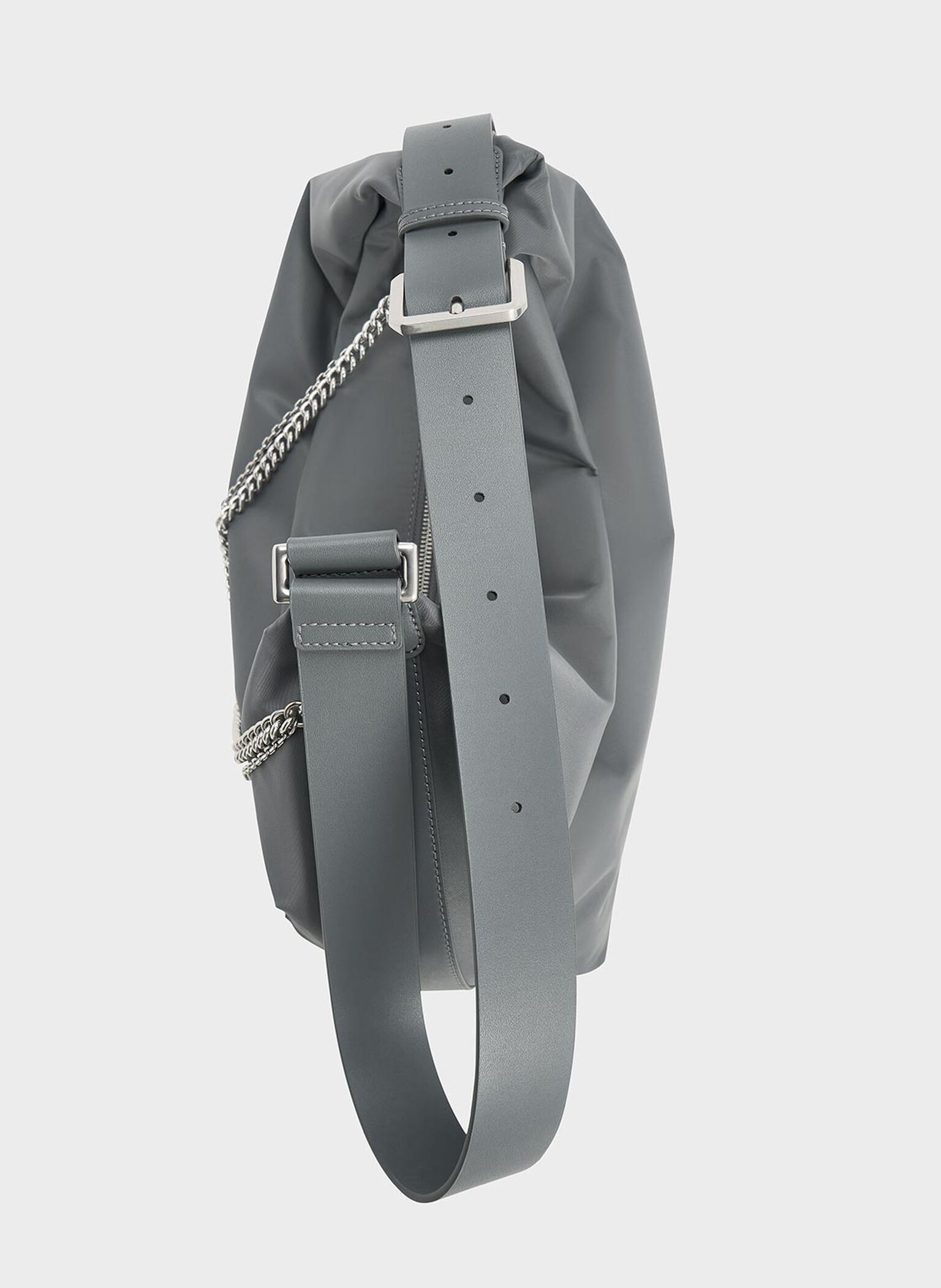 Nylon Chain-Link Slouchy Shoulder Bag, Grey, hi-res