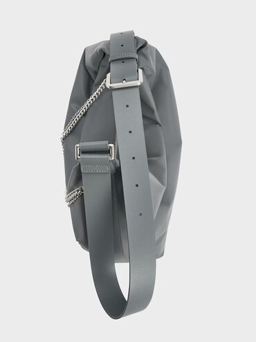 Nylon Chain-Link Slouchy Shoulder Bag, Grey, hi-res