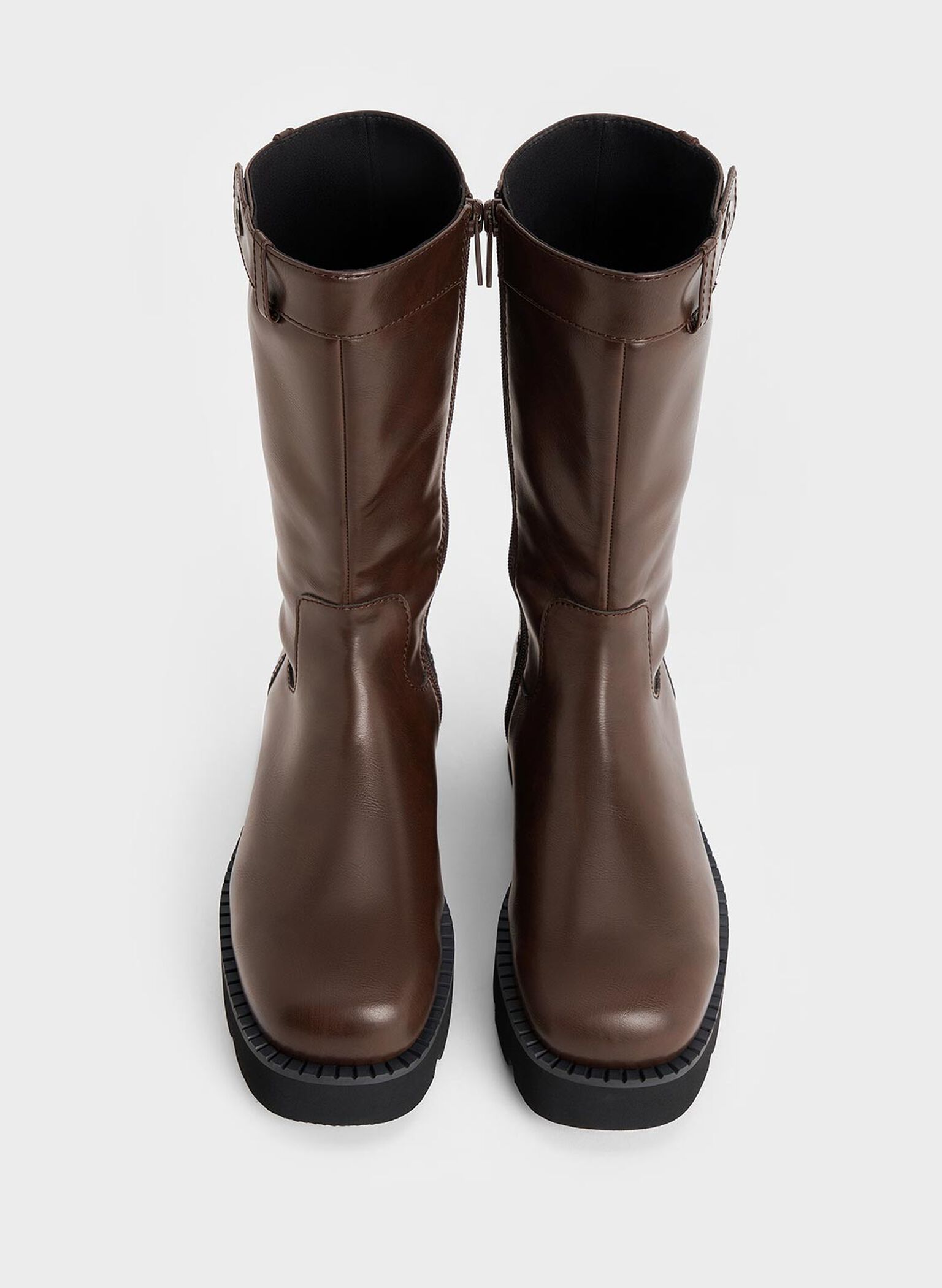 Side-Zip Lug-Sole Calf Boots, Dark Brown, hi-res