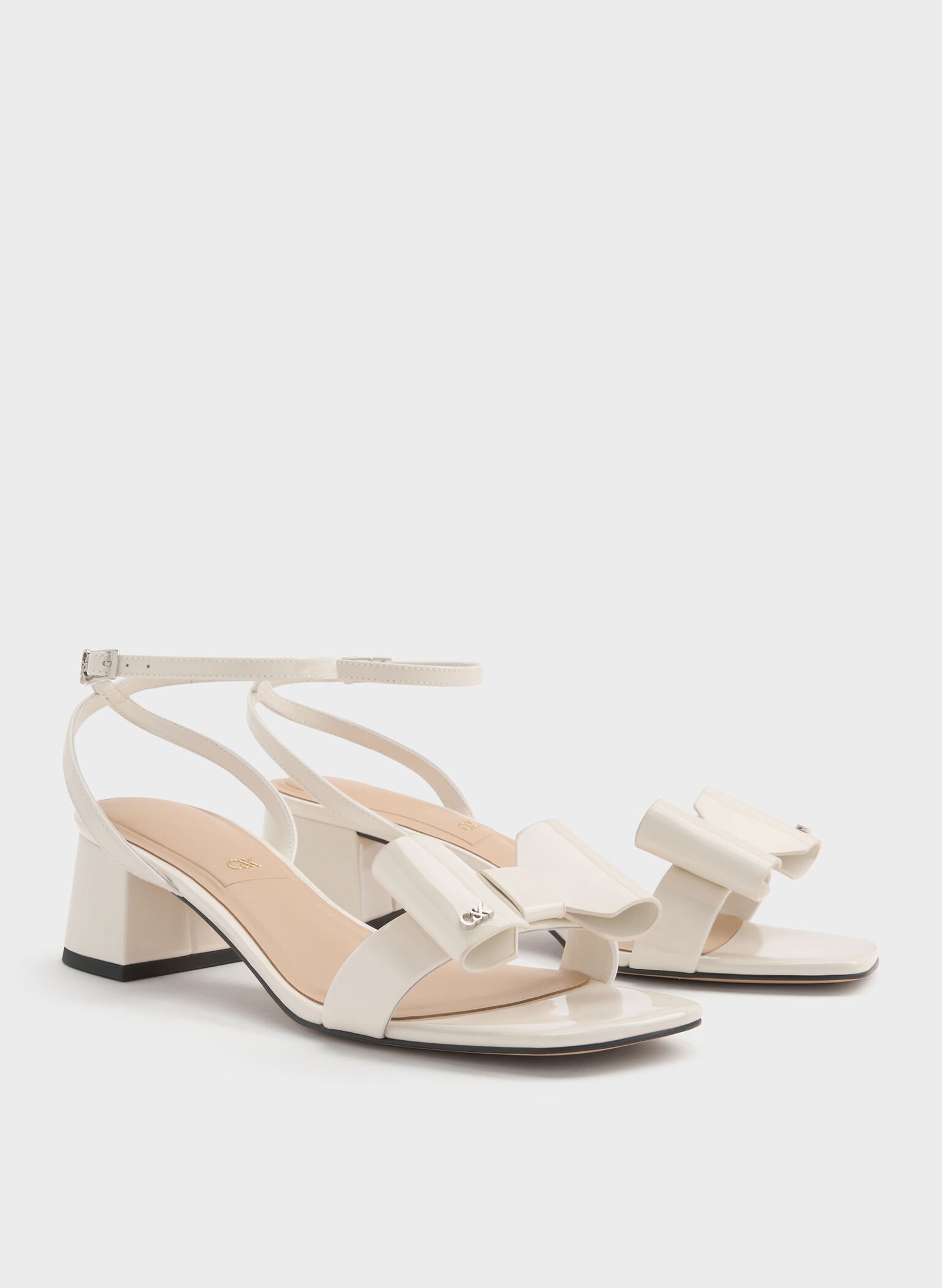 Lu Patent Leather Bow Heeled Sandals, Chalk, hi-res