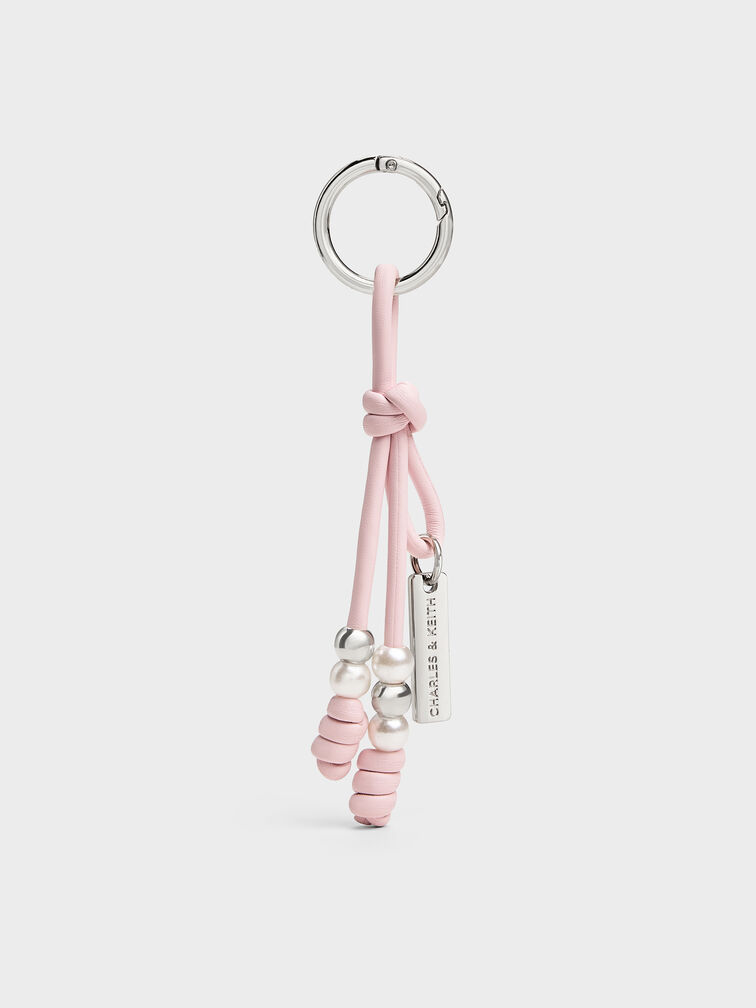 Beaded Cord Knot Charm, Cotton Candy Pink, hi-res