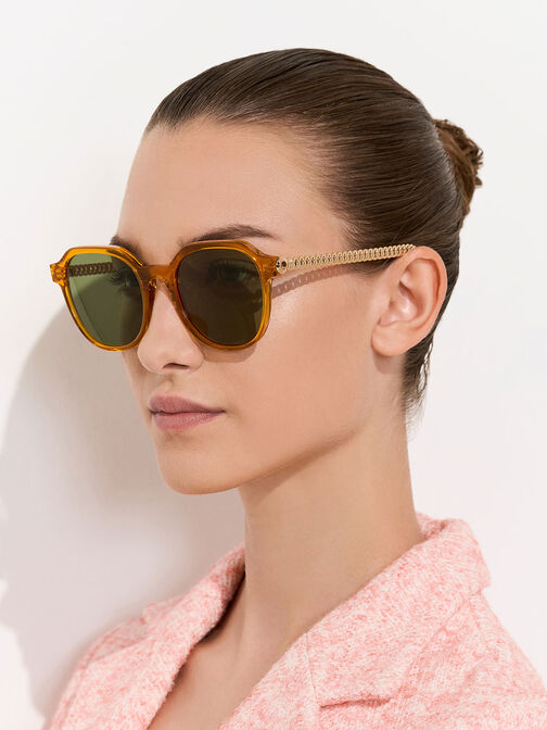 Recycled Acetate Chain-Link Sunglasses, Orange, hi-res