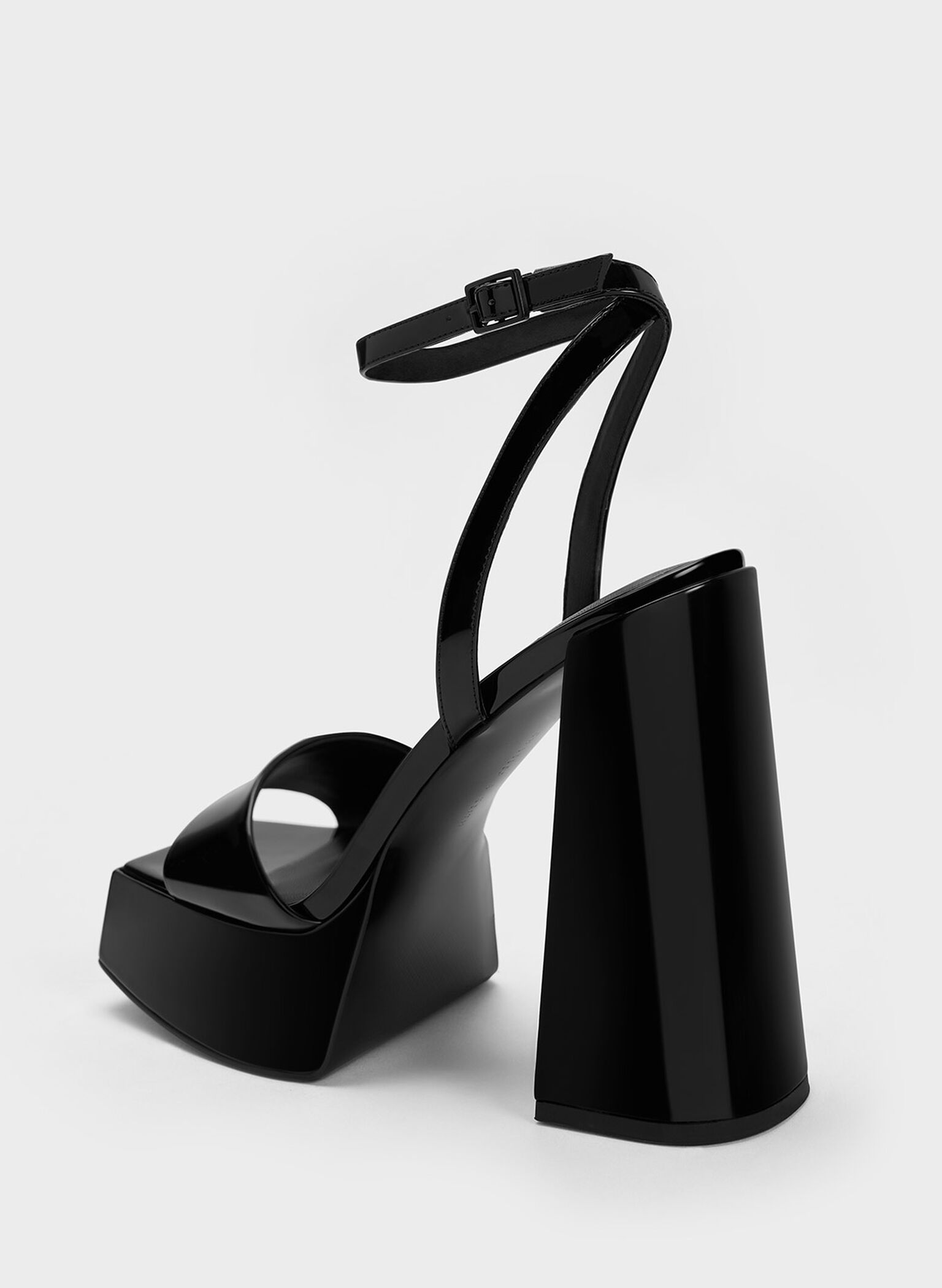 Patent Ankle-Strap Platform Sandals, Black, hi-res
