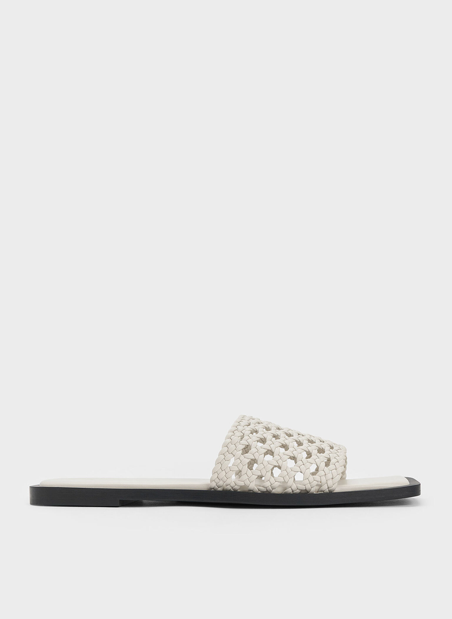 Woven Square-Toe Slides, White, hi-res