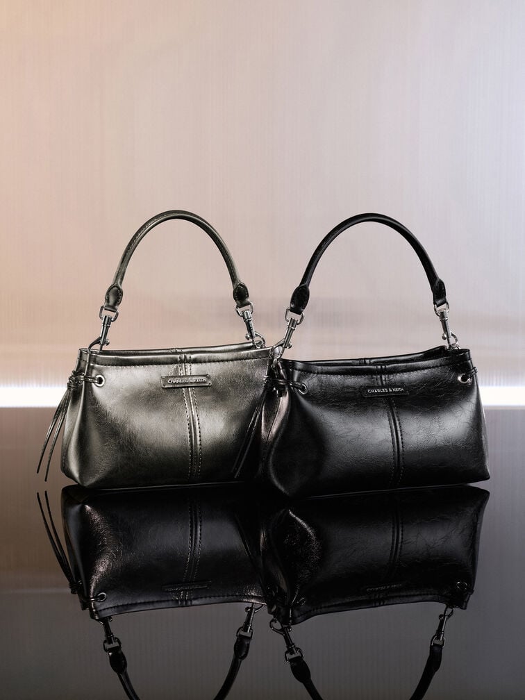 Noane Metallic Top Handle Bag, Pewter, hi-res