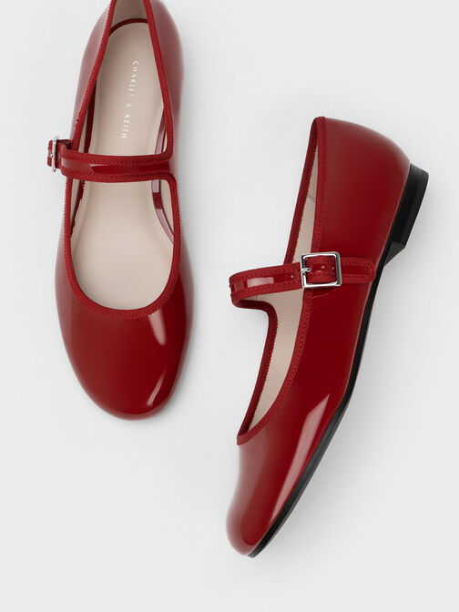 Carmel Patent Buckled Mary Jane Flats, Red, hi-res