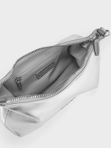 Metallic Crystal-Embellished Chain-Handle Two-Way Bag, Dusk Silver, hi-res