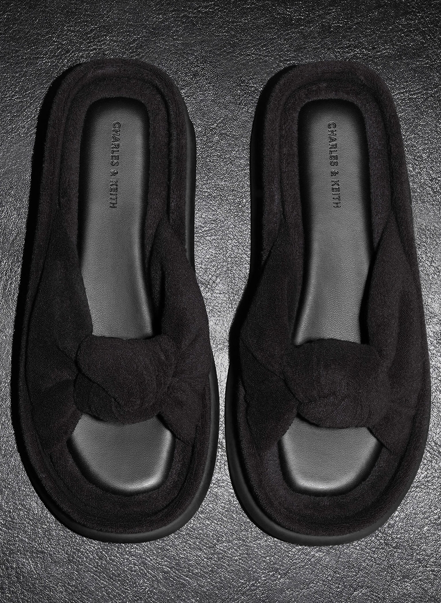 Loey Textured Knotted Slides, Black Textured, hi-res