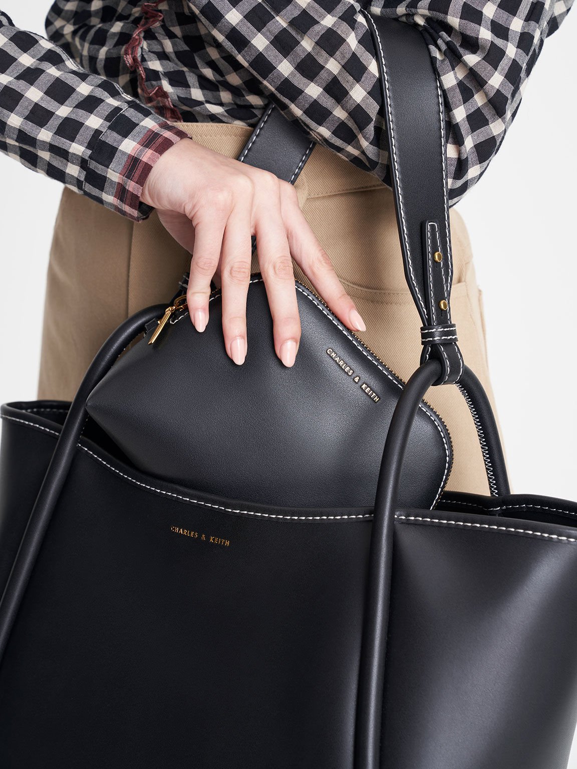 Black Tubular Slouchy Tote Bag CHARLES KEITH UK