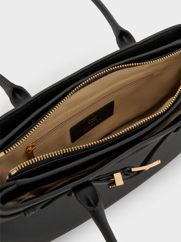 Jody Leather Belted Shoulder Bag, Black, hi-res