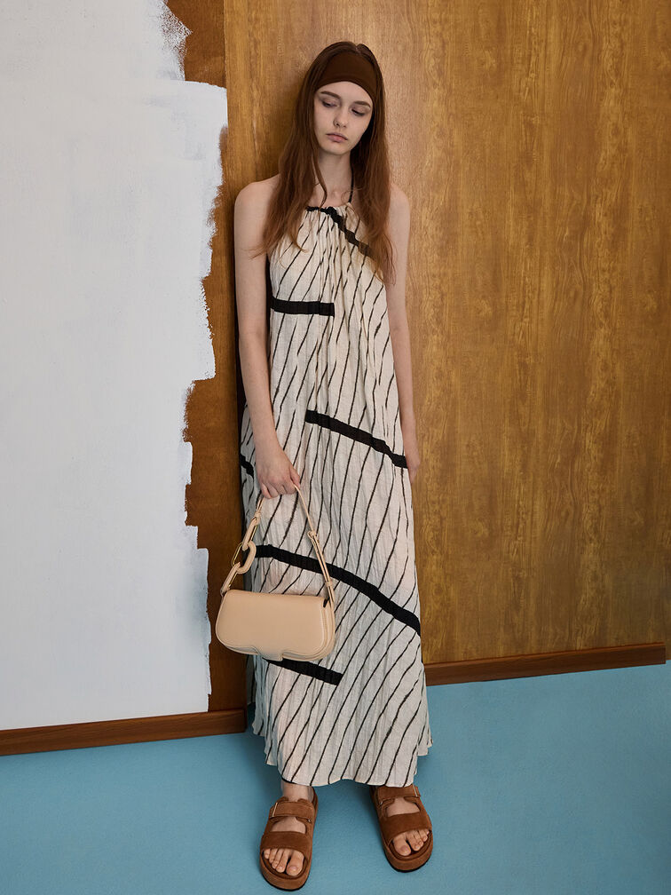 Kora Metallic-Accent Elongated Bag, Beige, hi-res