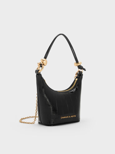 Micro Augustine Eel-Effect Chain-Handle Bag, Black, hi-res