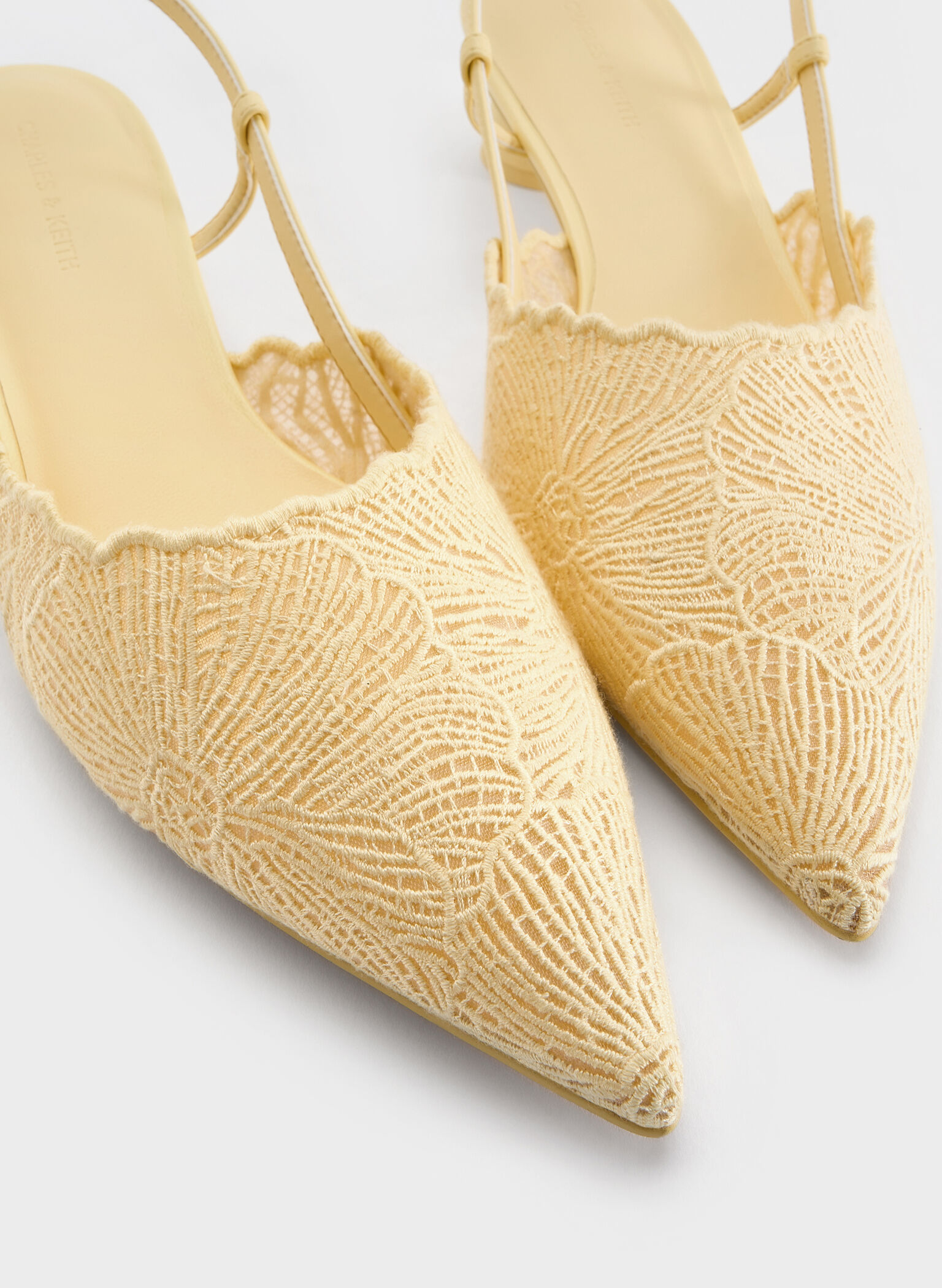 Crochet Floral Pointed-Toe Slingback Pumps, Yellow, hi-res