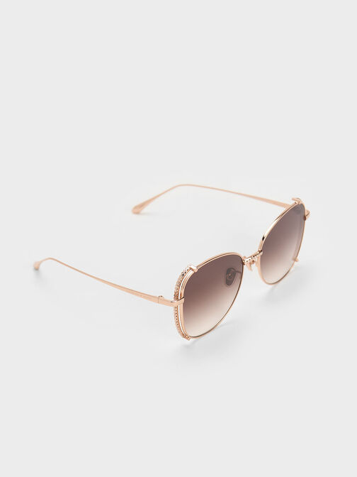 Embellished Half-Frame Butterfly Sunglasses, Rose Gold, hi-res