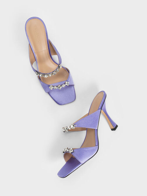 Metallic Gem-Encrusted Heeled Sandals, Purple, hi-res
