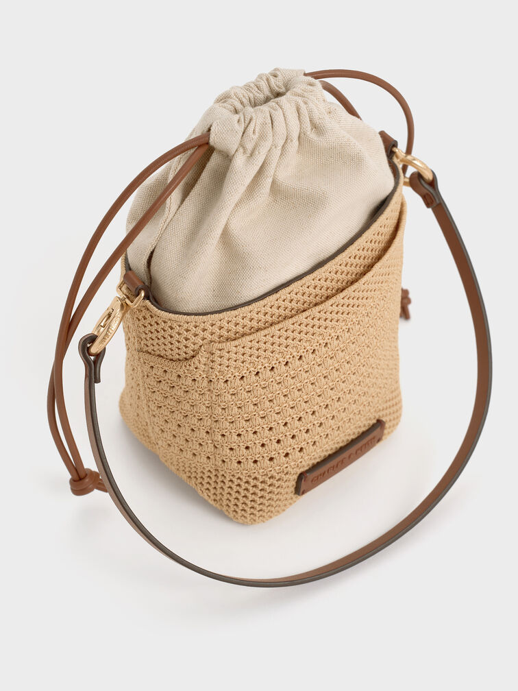 Girls' Ida Knitted Bucket Bag, Beige, hi-res