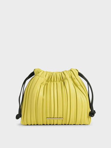 Pleated Drawstring Bag, Yellow, hi-res
