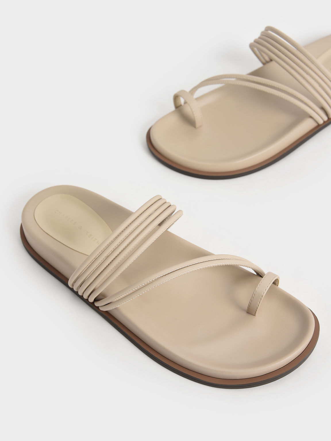 Toe Loop Strappy Flat Sandals, Beige, hi-res