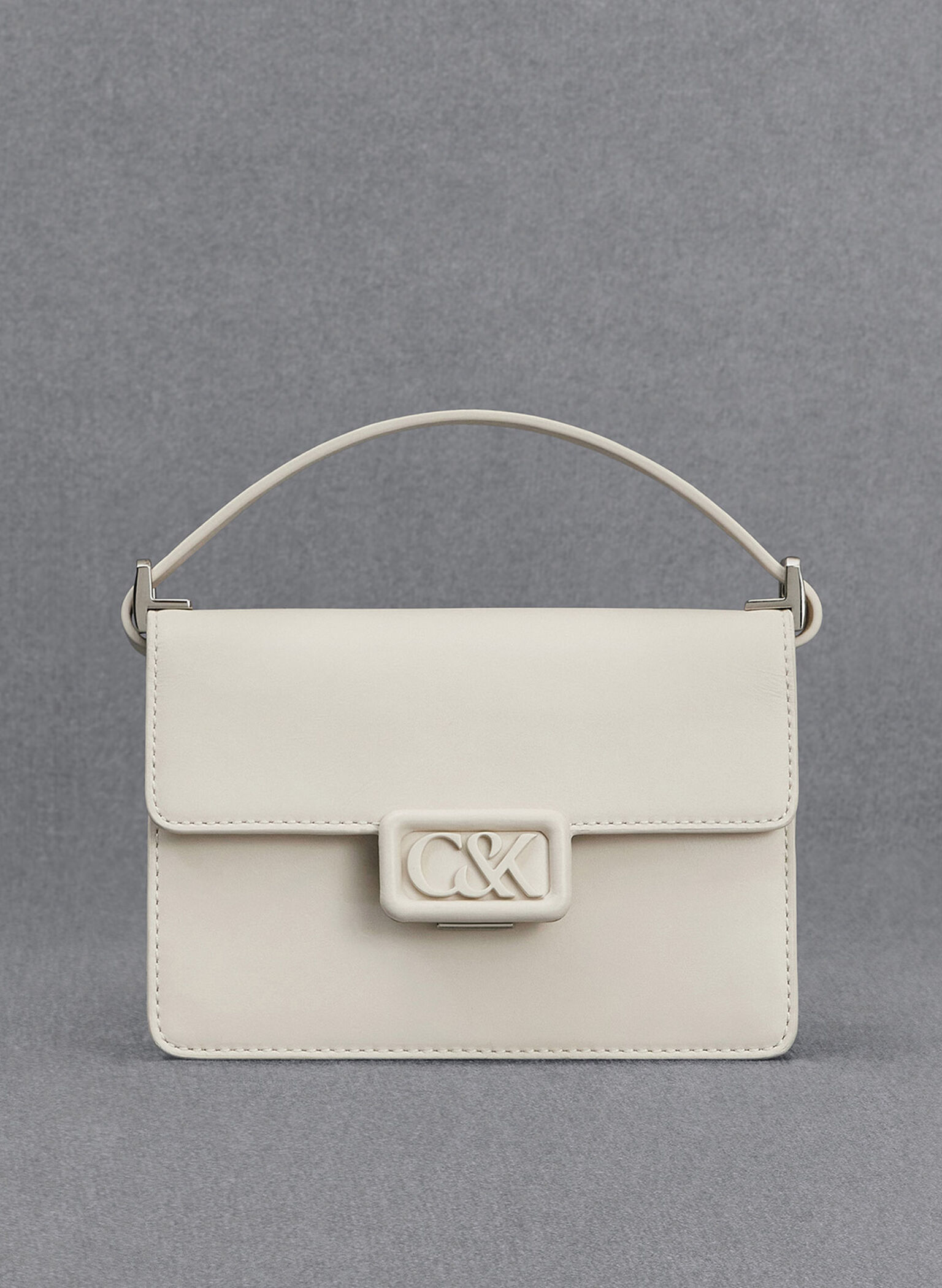 Leather Boxy Bag, White, hi-res