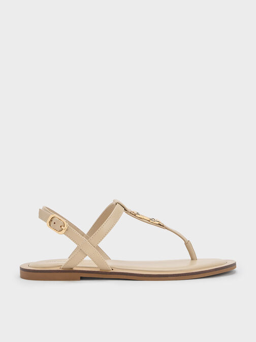 Trifina Metallic-Accent Thong Sandals, Taupe, hi-res