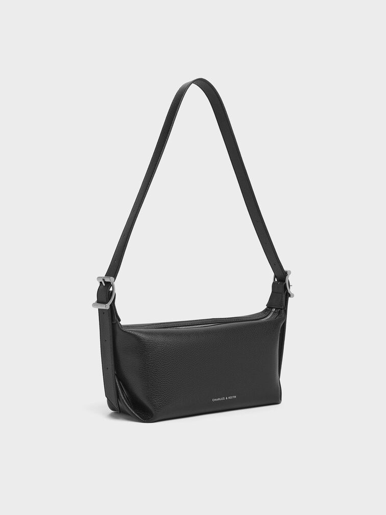 Zora Buckle-Strap Slouchy Shoulder Bag, Noir, hi-res