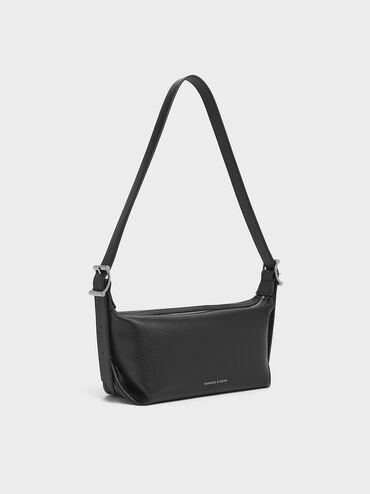 Zora Buckle-Strap Slouchy Shoulder Bag, Noir, hi-res
