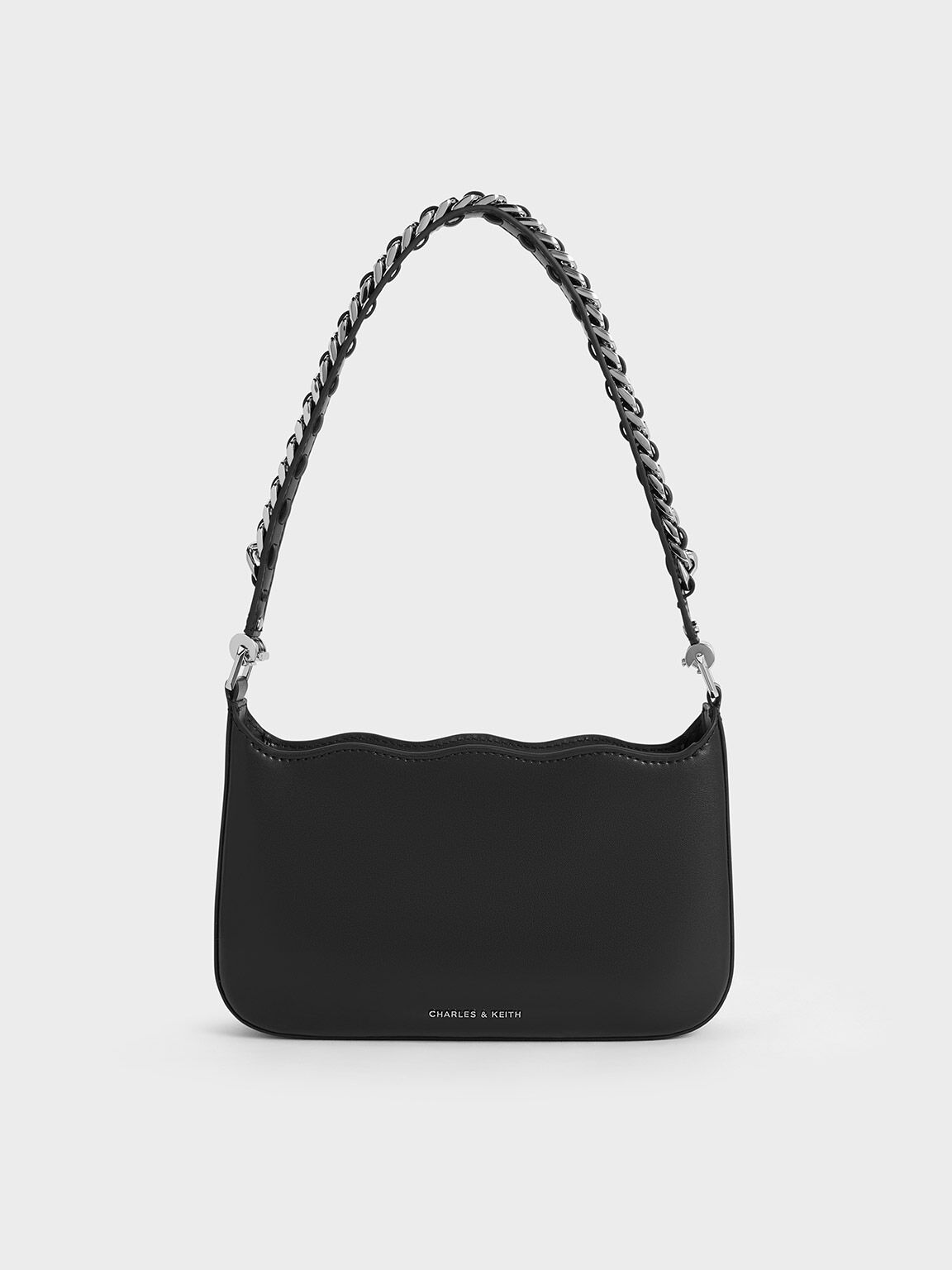Wavy Braided Chain Link Shoulder Bag Noir
