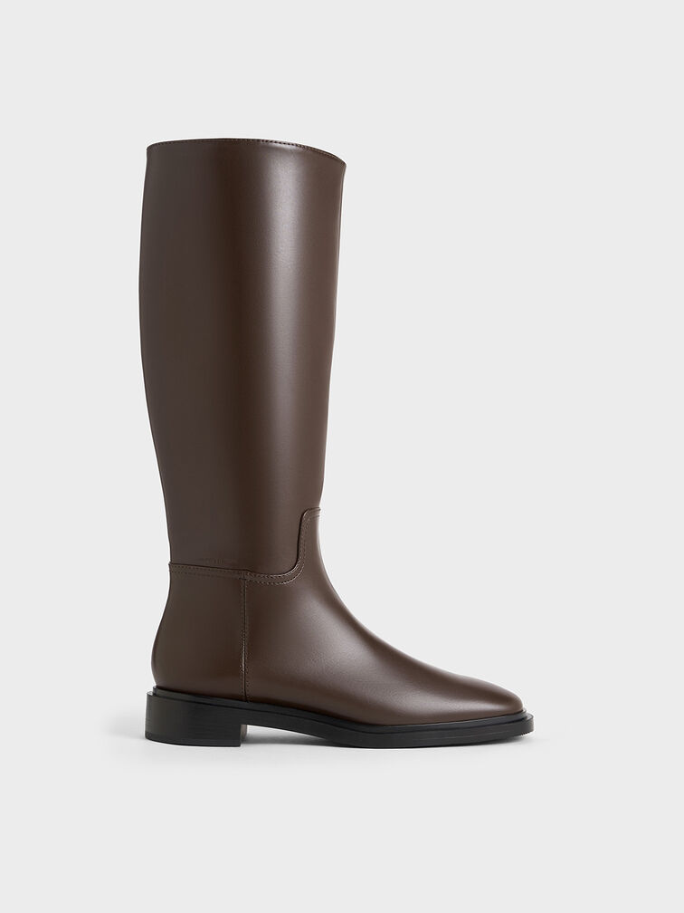 Side-Zip Knee-High Riding Boots, Brown, hi-res