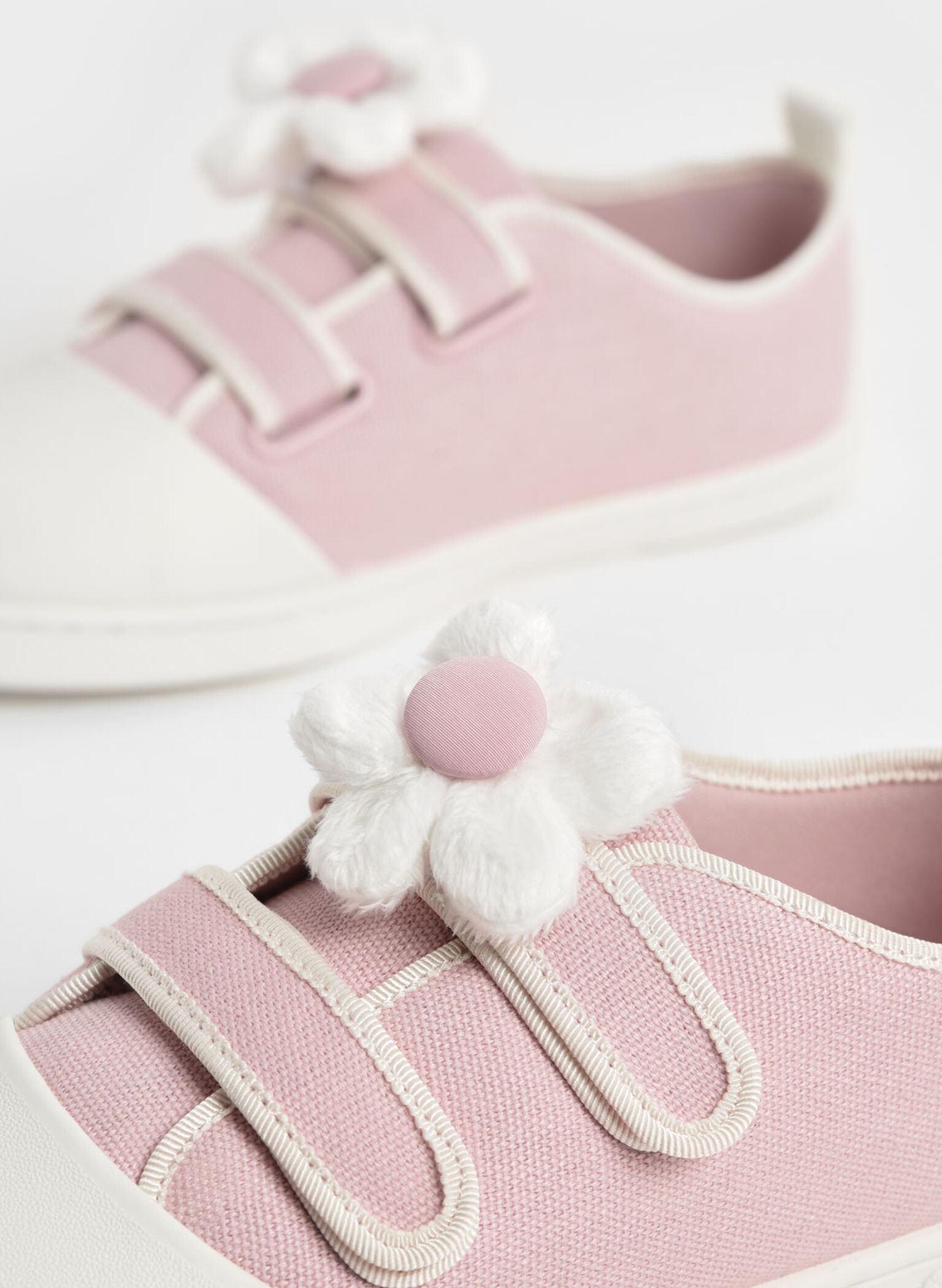 Girls' Flower-Embellished Canvas Sneakers, Light Pink, hi-res