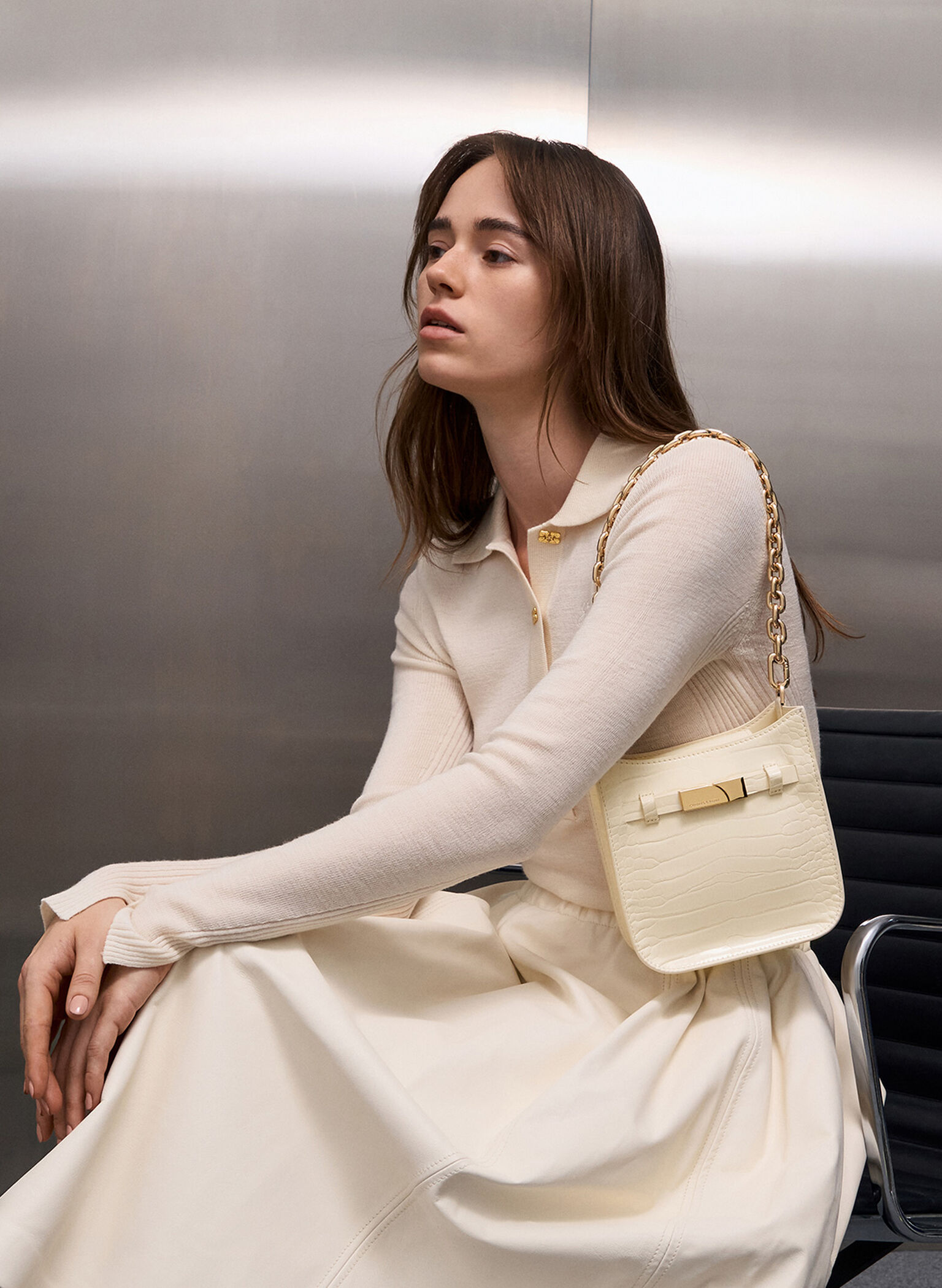 Aurelia Croc-Effect Metallic-Accent Crossbody Bag, Cream, hi-res