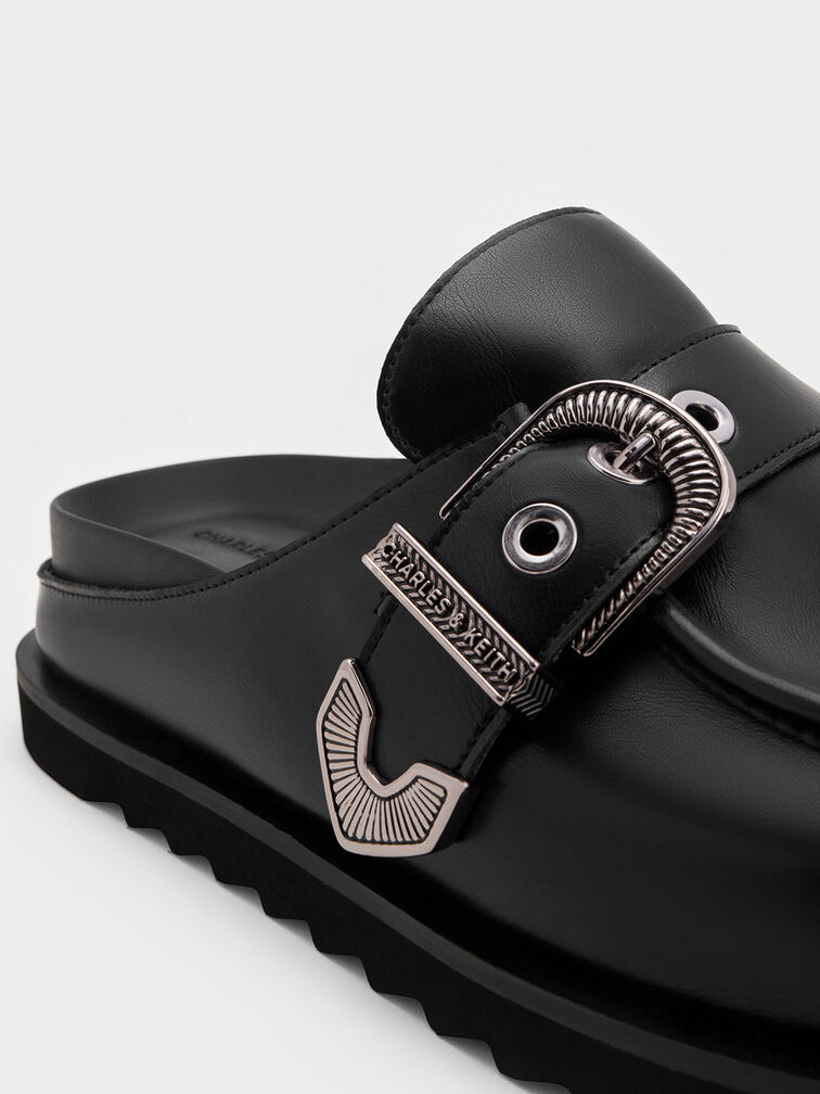 Kirke Buckle-Strap Flatform Mules, Black, hi-res
