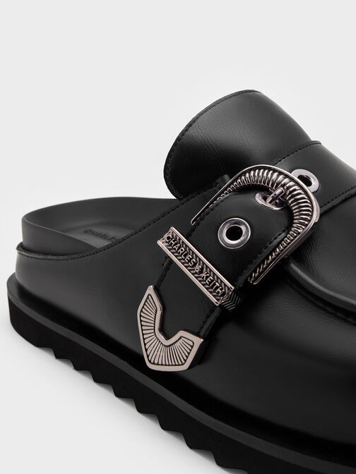 Kirke Buckle-Strap Flatform Mules, Black, hi-res