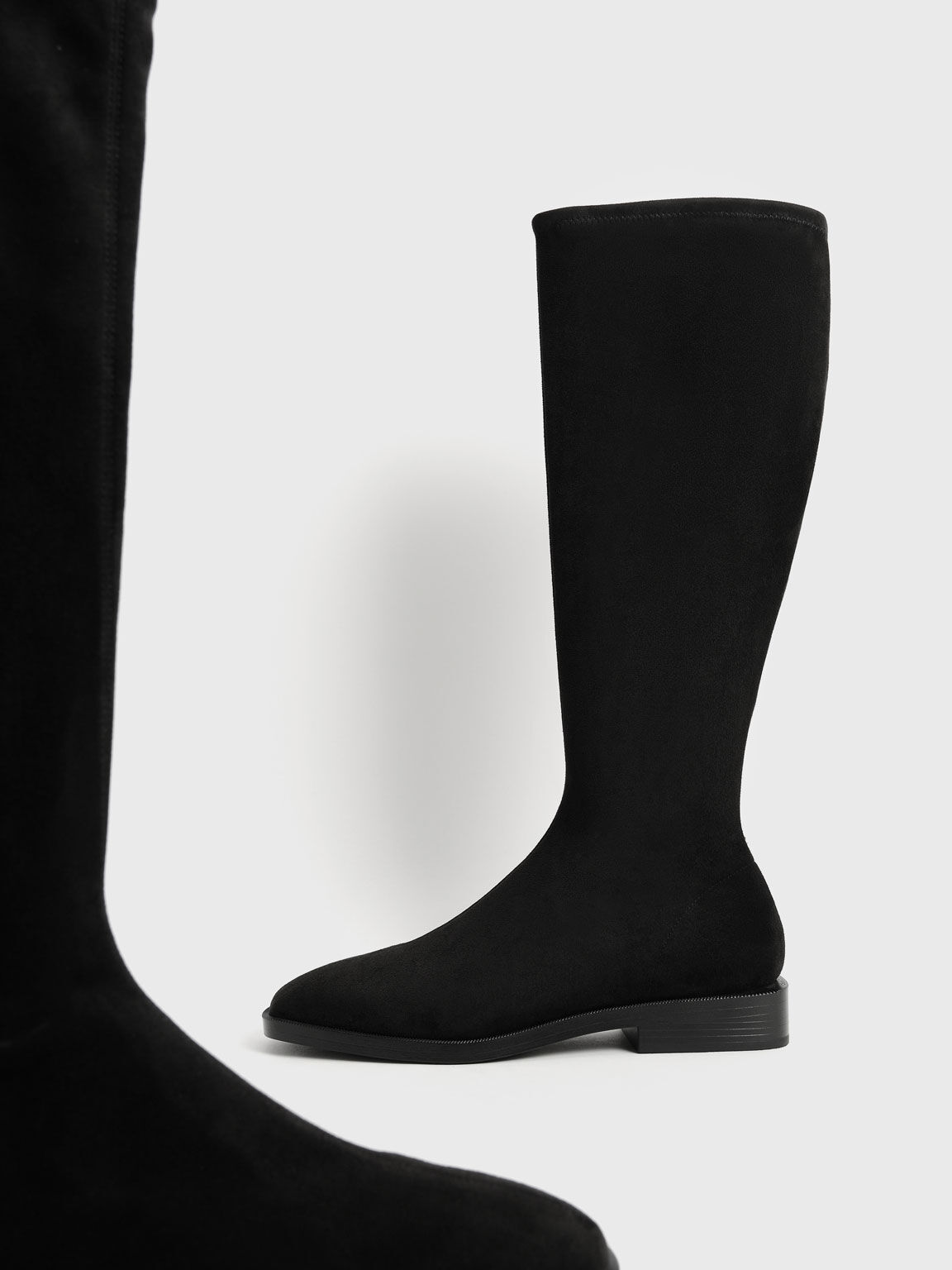 Textured Knee High Flat Boots, Black Textured, hi-res