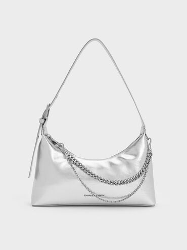 Atwood Chain-Embellished Shoulder Bag, Silver, hi-res