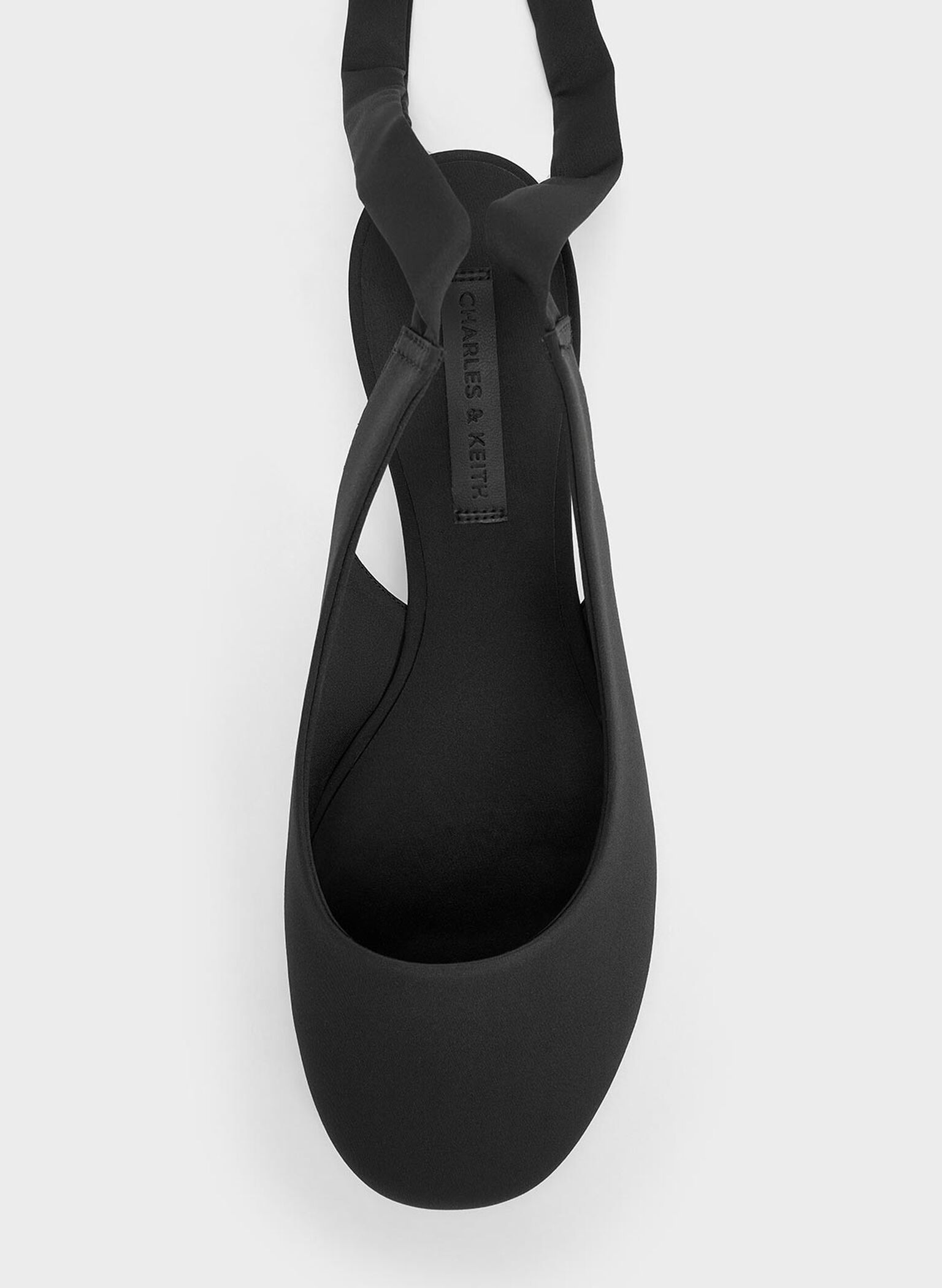 Satin Tie-Around Ballet Flats, Black Textured, hi-res