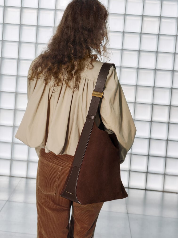 Edna Recycled Suede Bucket Bag, Espresso Brown, hi-res