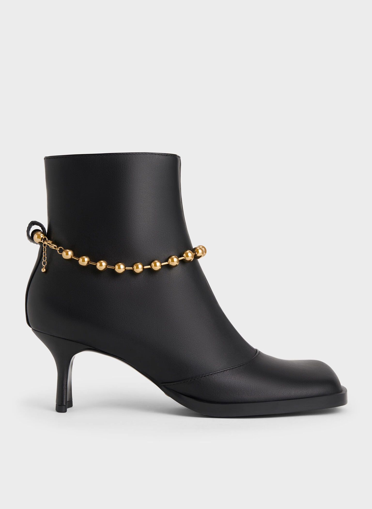 Beaded-Link Leather Ankle Boots, Black, hi-res