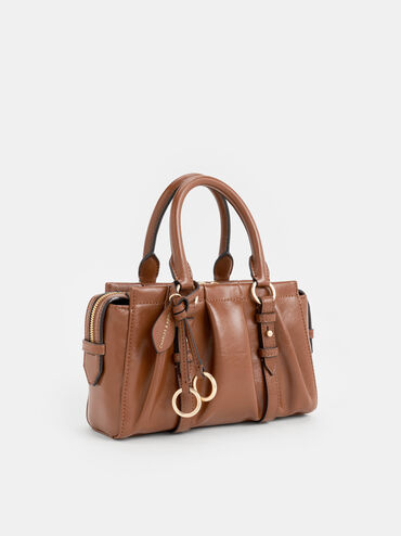 Britton Ruched Top Handle Tote Bag, Chocolate, hi-res