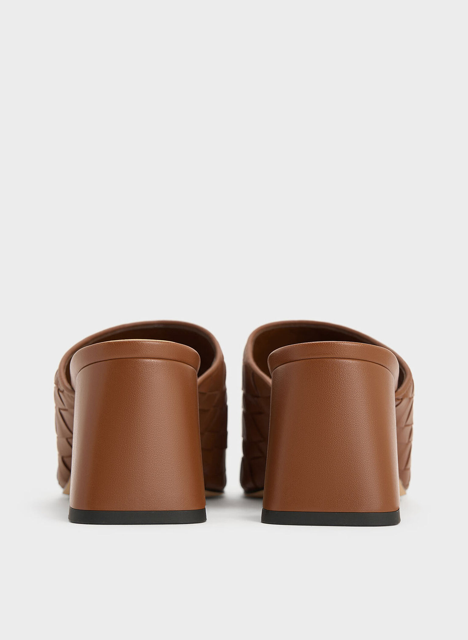 Woven Square-Toe Heeled Mules, Brown, hi-res