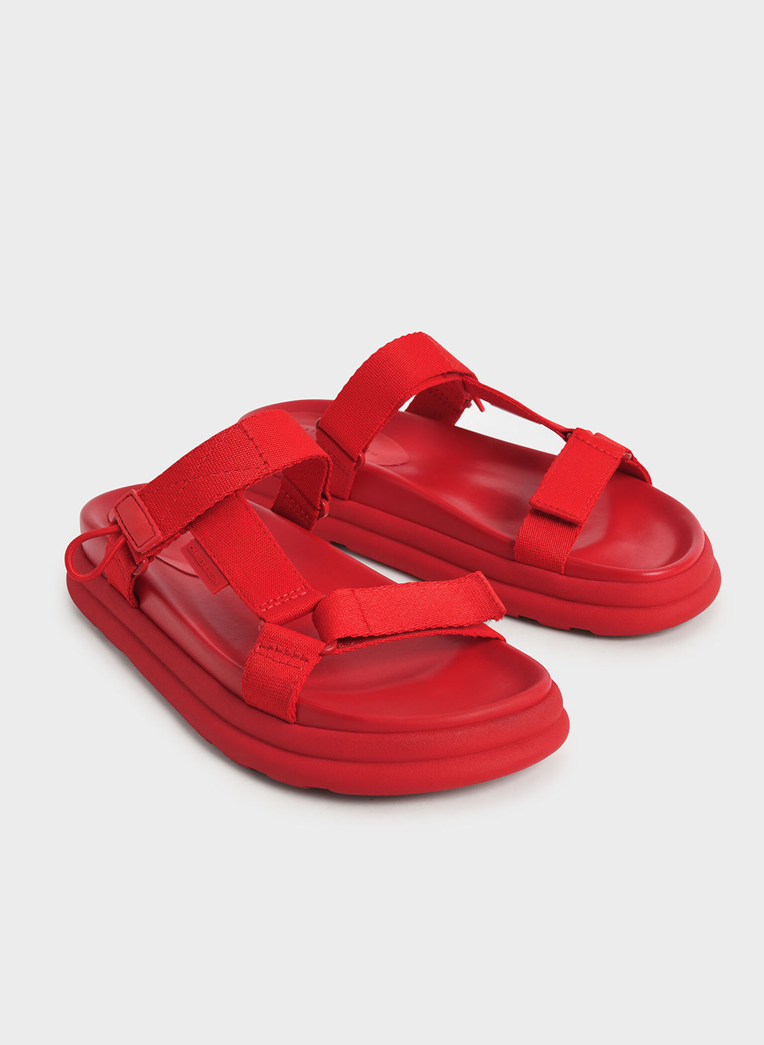 Polyester Velcro Strap Sports Sandals, Red, hi-res