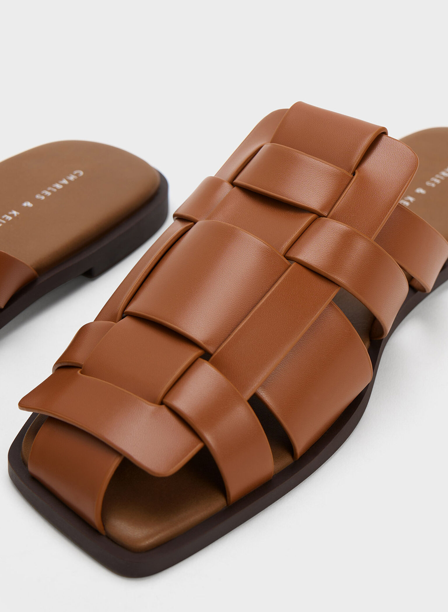 Woven Flat Mules, Cognac, hi-res