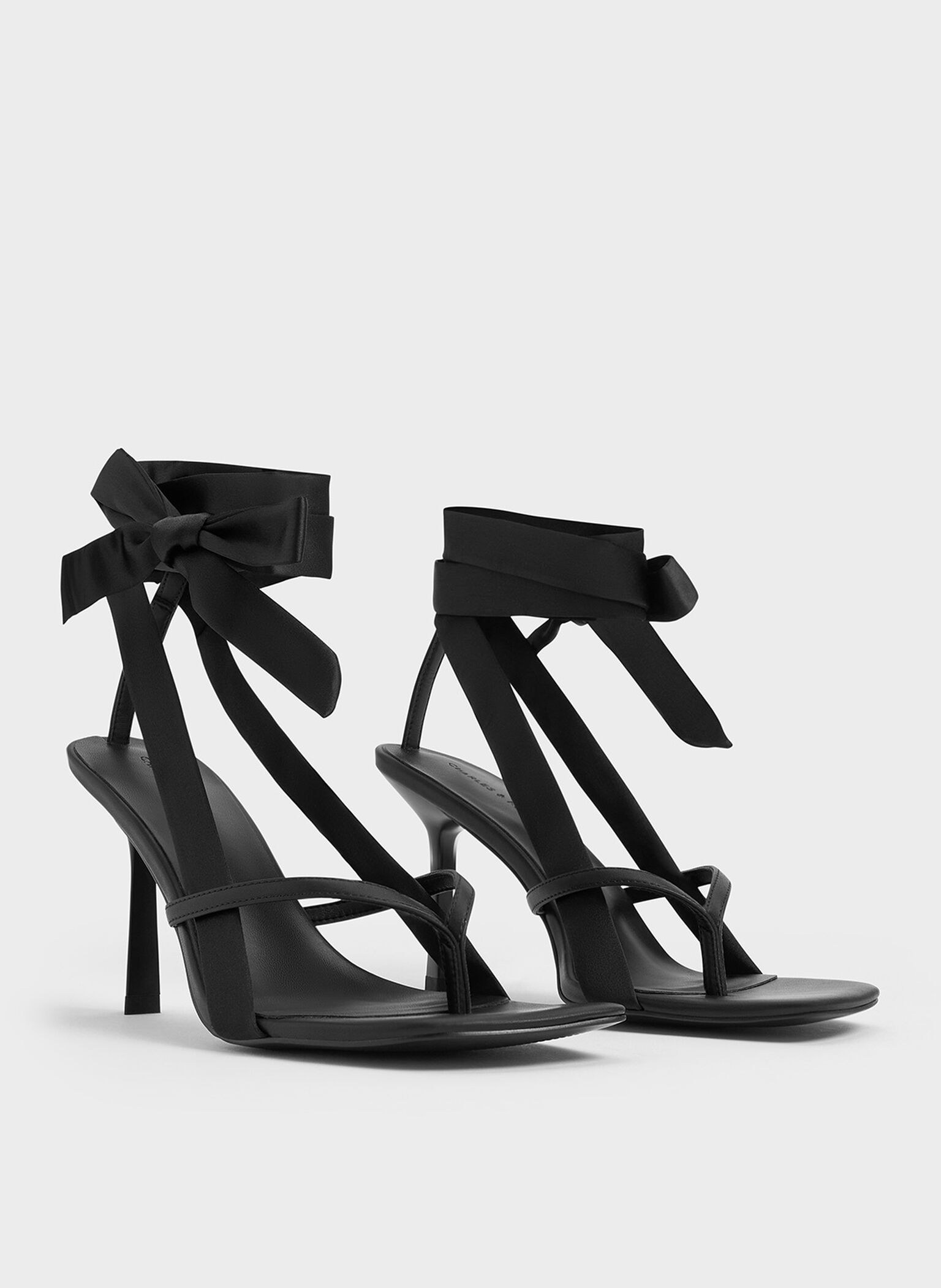 Recycled Polyester Tie-Around Heeled Thong Sandals, Black, hi-res