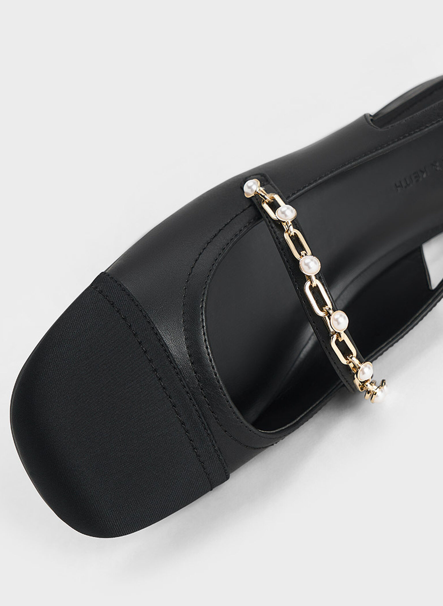 Rio Beaded Chain-Link Slingback Flats, Black, hi-res